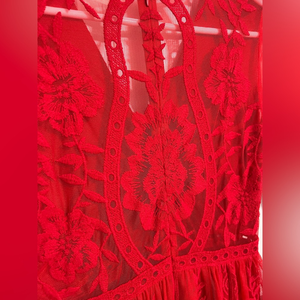 ALTAR’D STATE LAVESTA red lace sleek fit women’s dress above knee size SMALL EUC - Picture 6 of 14